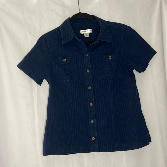 CHRISTOPHER & BANKS NAVY COTTON BUTTON DOWN (S) - Picture 1 of 6